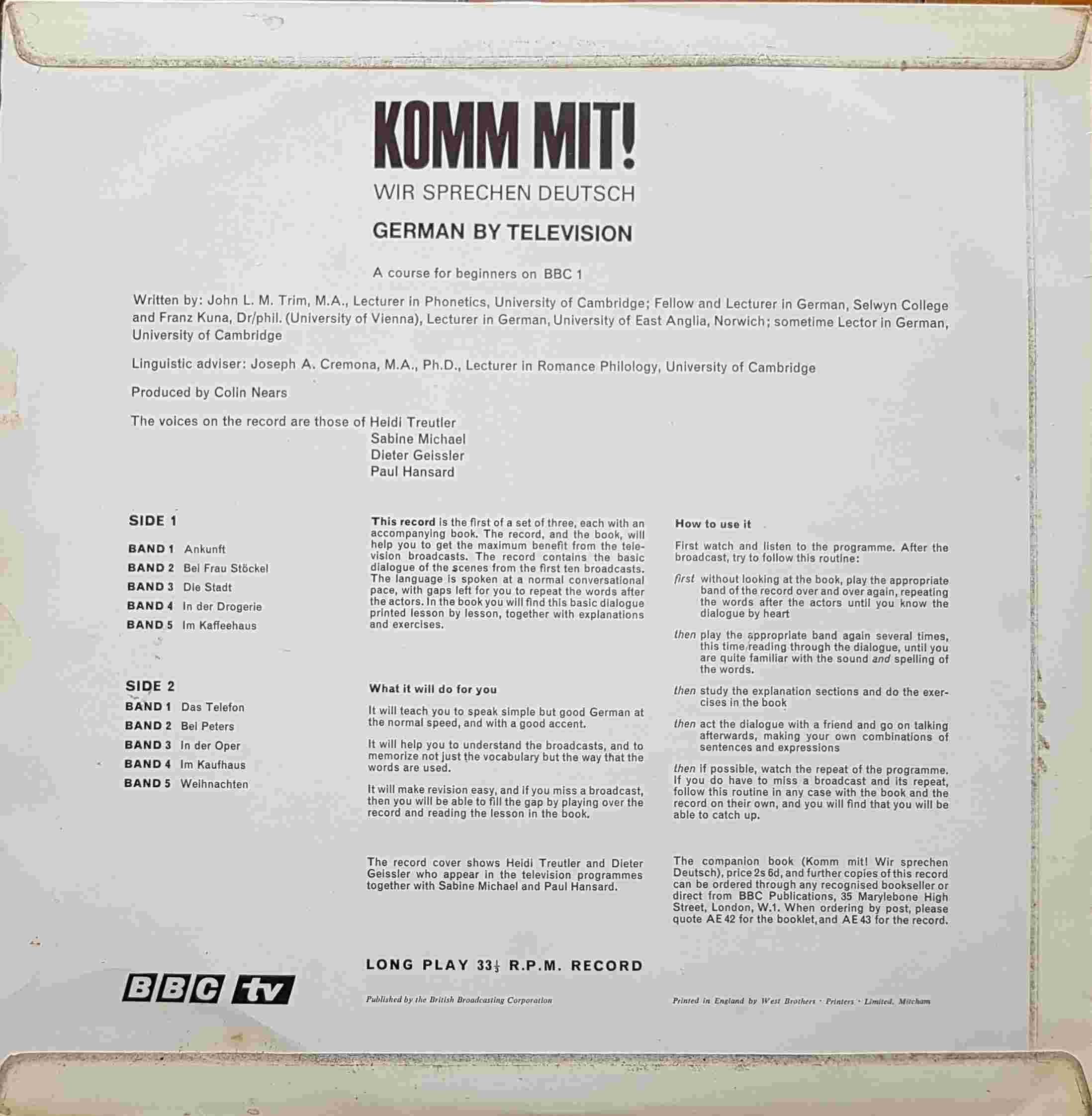 Picture of OP 9/10 Komm mit! Wir sprechen Deutsch - A BBC course for beginners lessons 1 - 10 by artist John L. M. Trim / Frank Kuna from the BBC records and Tapes library